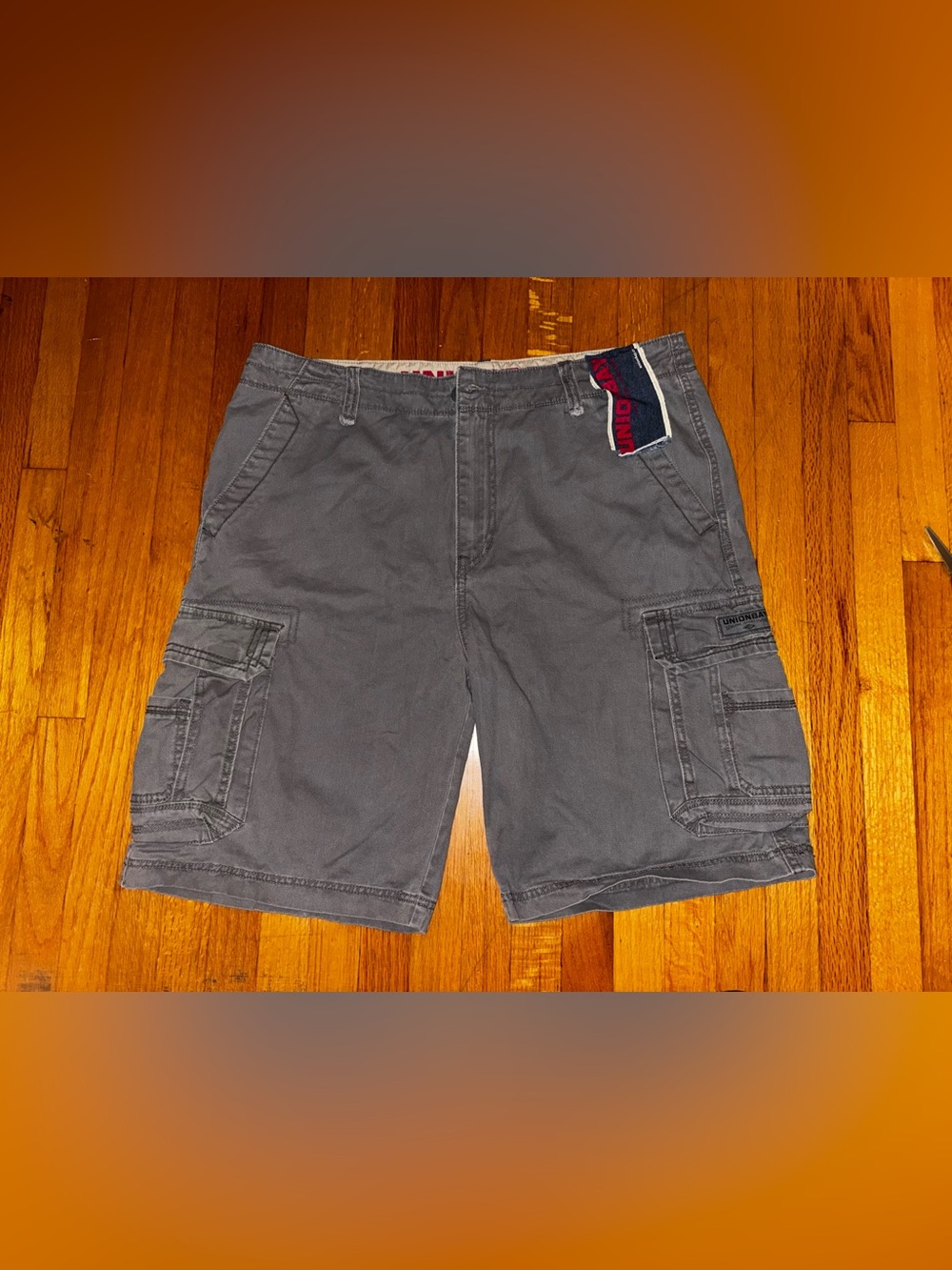 UNIONBAY Mens Gray Cargo Shorts Flat Front Zip Cargo Pockets Size 38 Cotton